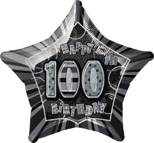 Glitz Black 100th Birithday Star 50cm (20") Foil Balloon